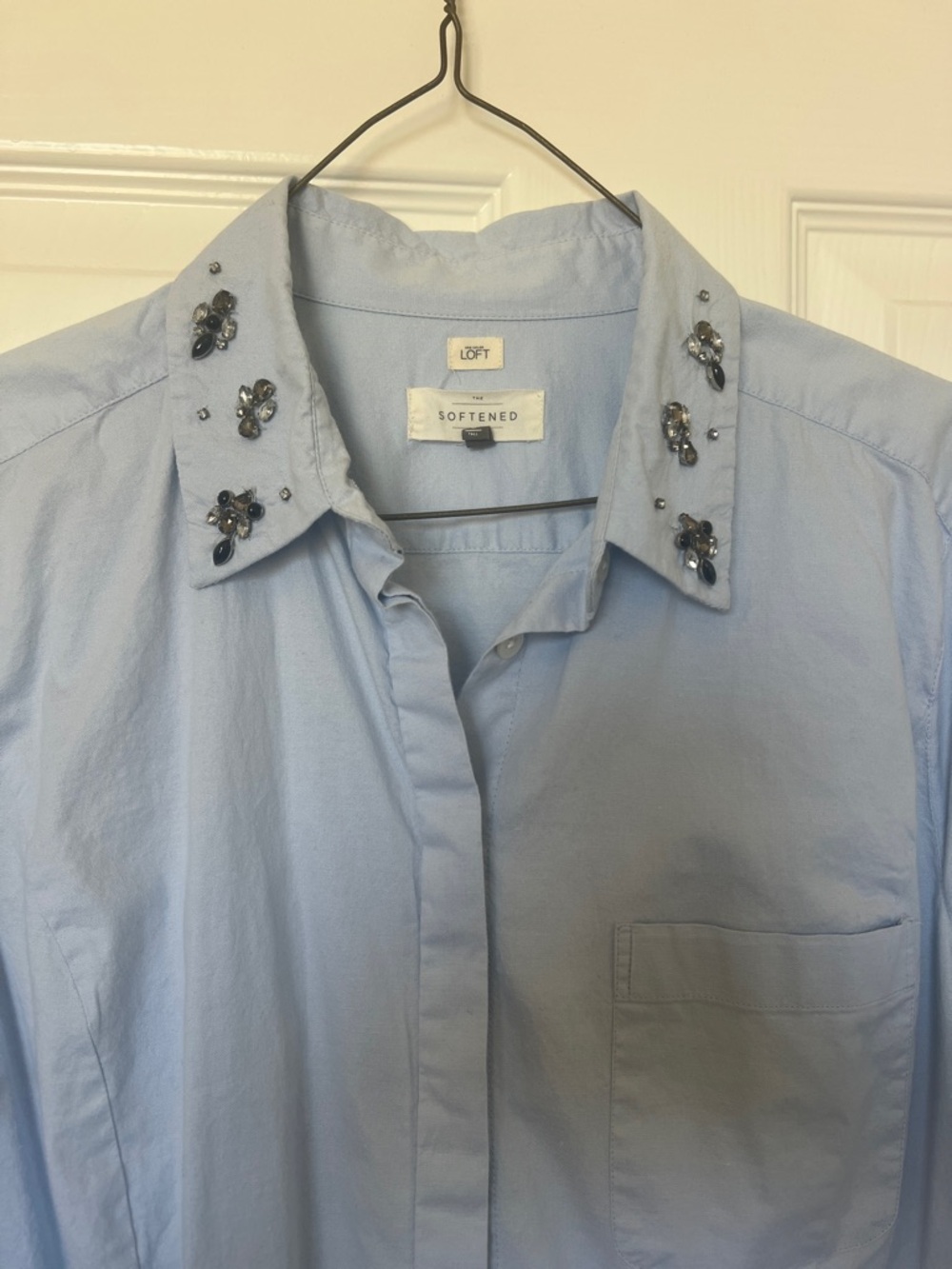 LOFT Light Blue Embellished Collar Button-Down Shirt